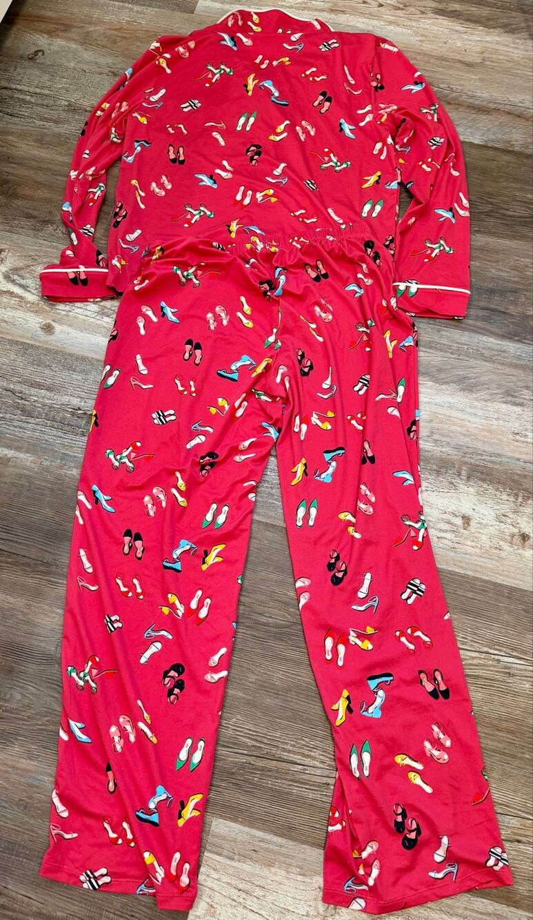 Kate Spade New York Women's pajama set in red with shoes in size Medium EUC